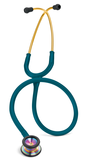 3M Littmann Classic II Pediatric stethoscope, rainbow finish chestpiece, sunshine yellow eartubes, Caribbean blue tube