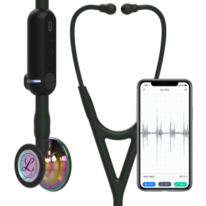 3M Littmann CORE digital stethoscope, high polish rainbow version, black tube, stem and headset, ref 8572